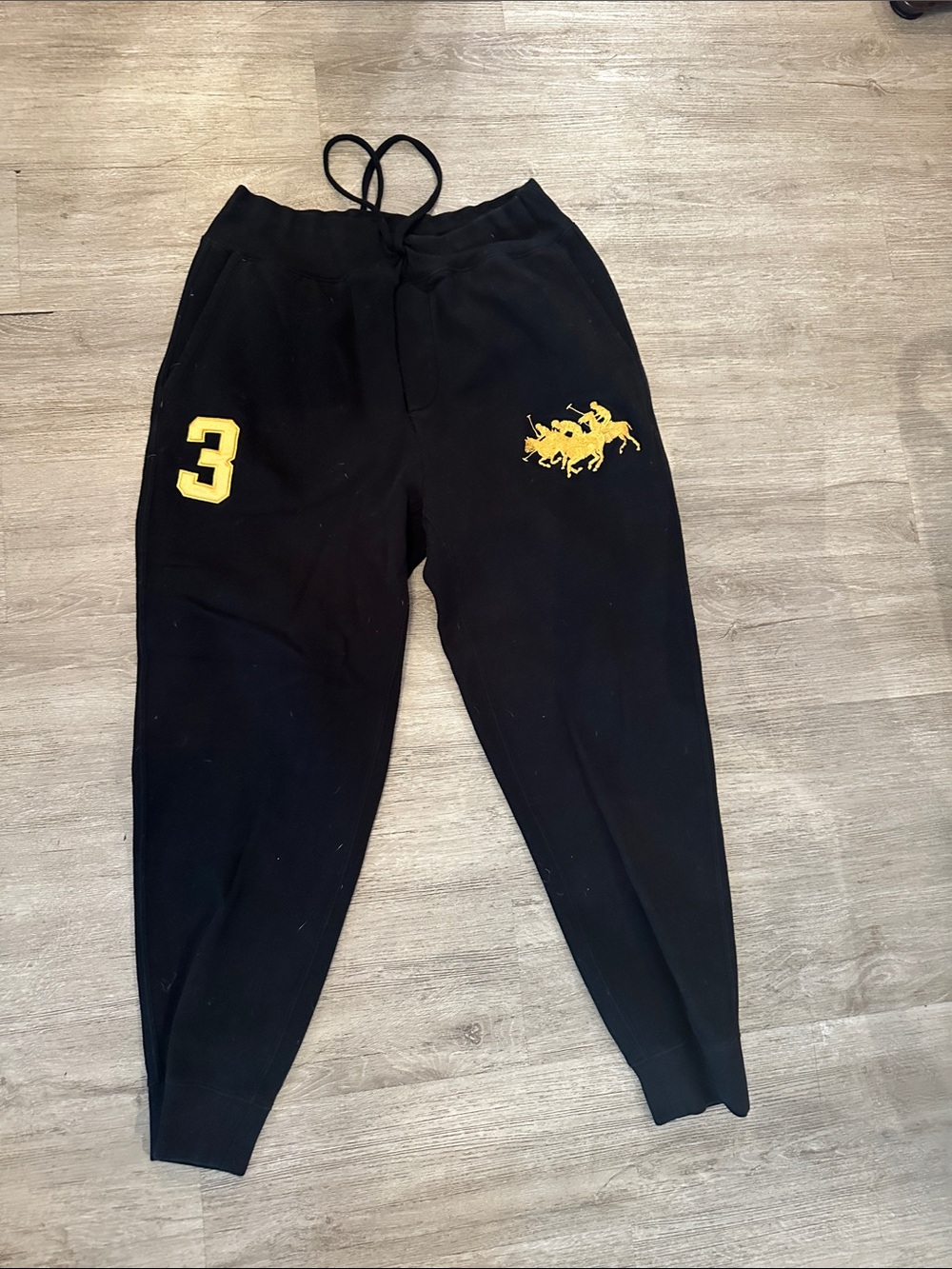 Polo by Ralph Lauren Black Sweatpants with Gold Logo & Number 3